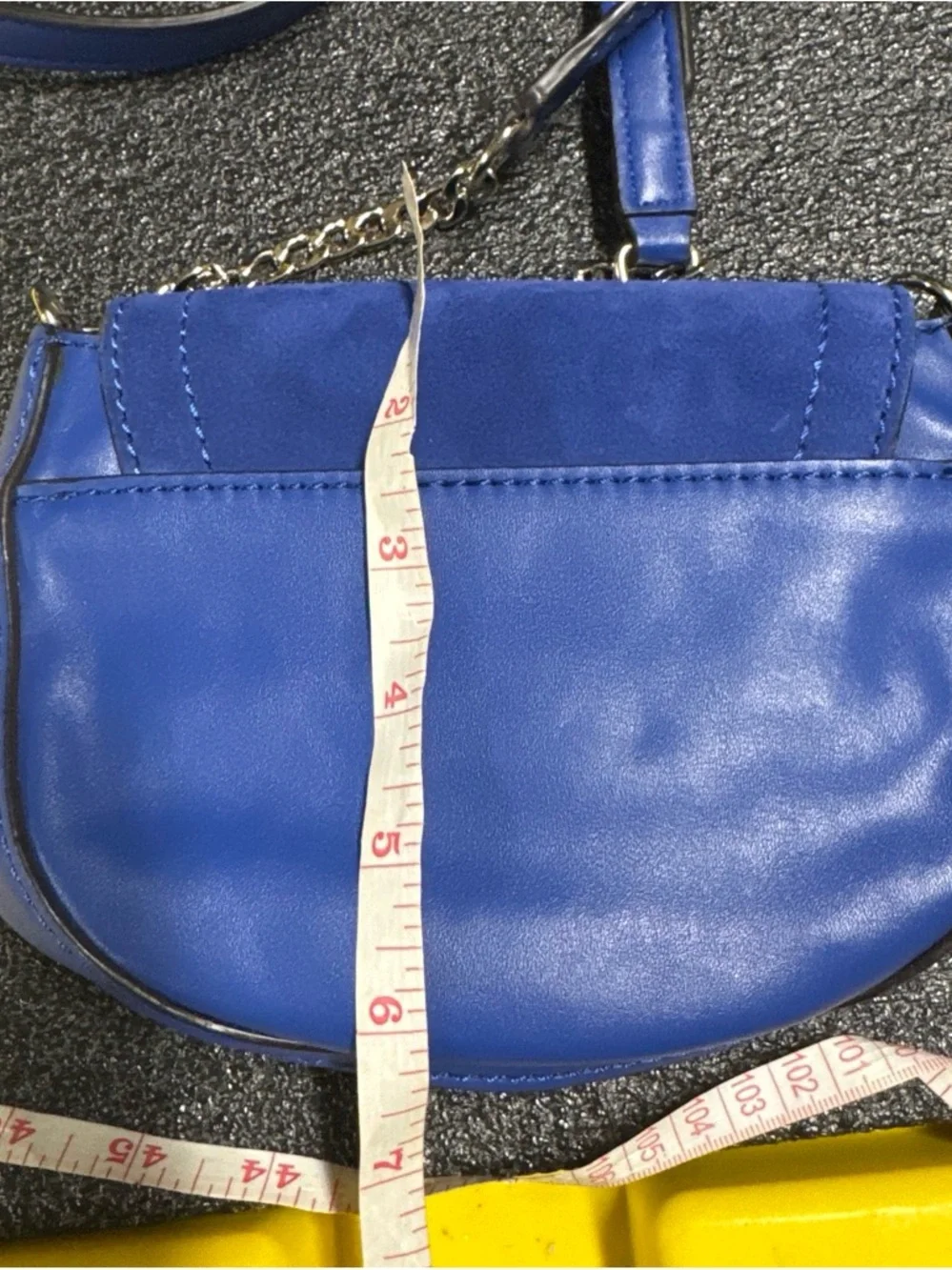 GUESS Blue Leather & Suede Crossbody Saddle Bag